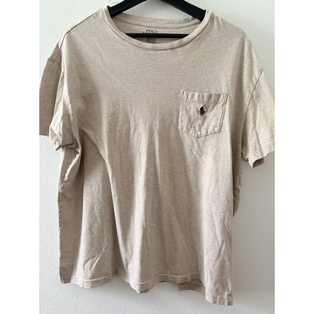 Polo Ralph Lauren T-Shirt Mens Large L Beige Tan Pocket Crewneck Classic Fit